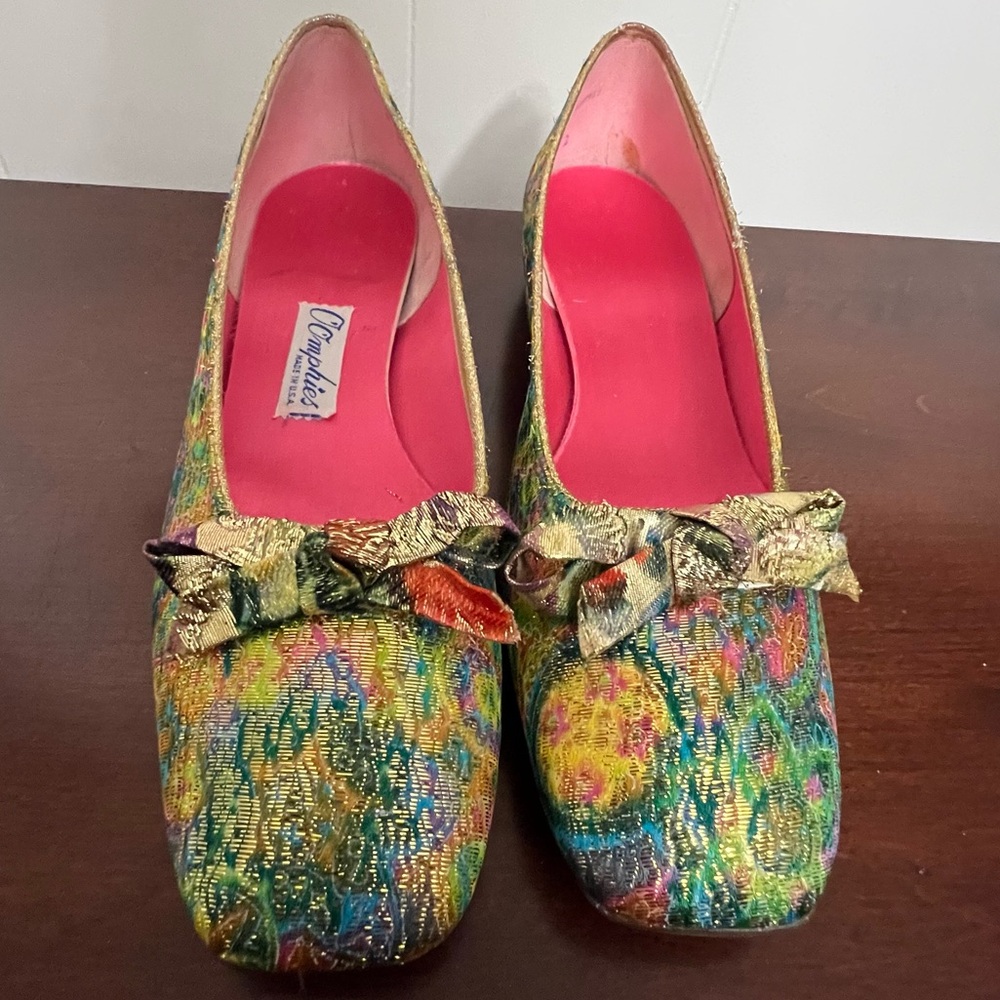 Oomphies Vintage 1960’s Mid Century metallic Colorful Women's Shoes Bow Detail - Picture 6 of 14